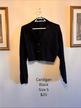 Sunday Best Black Cropped Cable Knit Cardigan